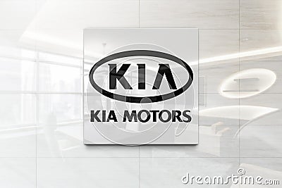 Kia motors on glossy office wall realistic texture Editorial Stock Photo